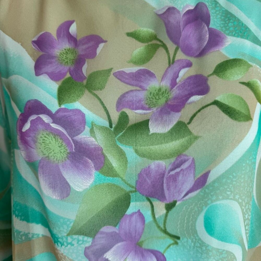 VTG 1970’s Floral Printed Chiffon Maxi Kaftan Dress - Picture 9 of 11